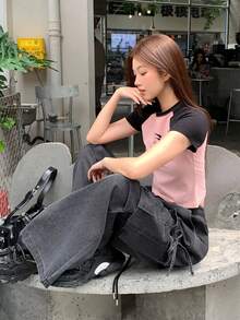 DAZY 女士宽松街头风韩版休闲牛仔裤 - 灰色 - 查看 4