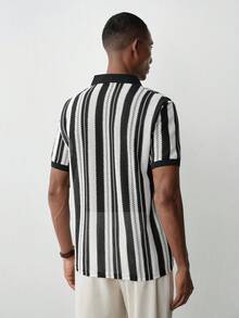 MENRIVO Áo polo nam kiểu dáng công sở kẻ sọc, phù hợp cho việc đi làm hàng ngày và mặc thường ngày. - màu đen - Xem 2