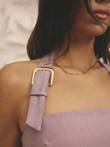 Aralina One Shoulder Halter Neck Metal Buckle Detail Sleek Silhouette Summer Vacation Outfits Women Tube Top - Dusty Pink - View 3