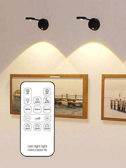 1 LED Wall Light With Motion Sensor, Battery-Operated, With Remote Control, Dimmable, 3 Color Temperatures, 360-Degree Rotation, Wireless Shell, Suitable For Walls, Stairs, Hallways, Rooms, And Cabinets (1200 Mah)