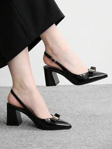 CUCCOO BIZCHIC Scarpe con tacco alto alla moda da donna, con fiocco e tacco spesso in PU, adatte per tutte le stagioni, eleganti per ufficio, festival, vacanze e uso quotidiano - nero - Visualizzare 1