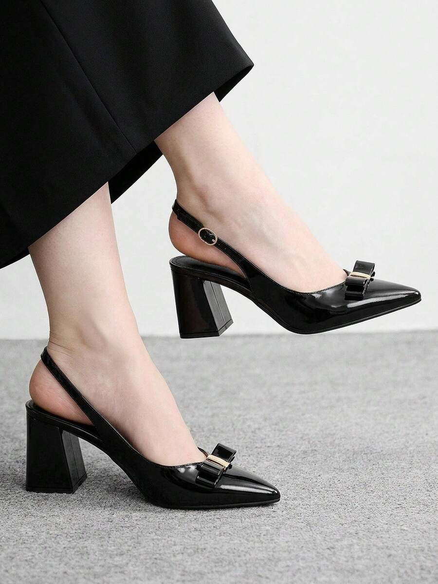 CUCCOO BIZCHIC Scarpe con tacco alto alla moda da donna, con fiocco e tacco spesso in PU, adatte per tutte le stagioni, eleganti per ufficio, festival, vacanze e uso quotidiano - nero - Visualizzare 1