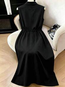 SHEIN Clasi 女士大码优雅刺绣拼接连衣裙 - 黑色 - 查看 2