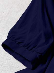 SHEIN LUNE CURVE 大码刺绣休闲度假衬衫 - 藏蓝色 - 查看 3