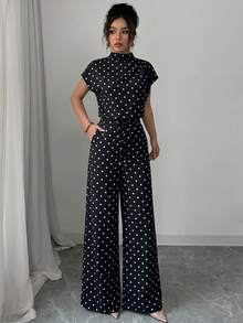 Allurite Elegantes, lässiges apricotfarbenes gewebtes ärmelloses Oberteil, apricotfarbene gewebte Weite Hose, Damen 2-teiliges Set - Schwarz - Übersicht 7
