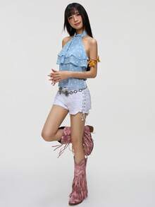 Rina Fox Áo không tay in họa tiết chấm bi dành cho nữ - Màu xanh nhạt - Xem 7