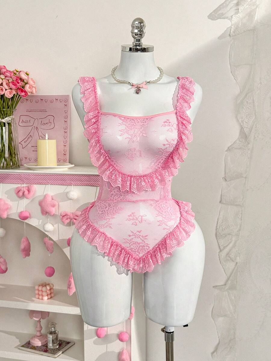 PetitDoll 1件装女士蕾丝性感连体衣 - 粉色 - 查看 1