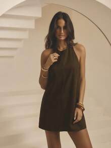 Aralina Vestido mini casual/de fiesta de mujer de unicolor con cuello halter - Marrón - Ver 1
