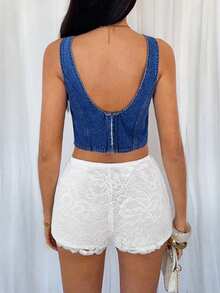 TRNVIE 女士休闲百搭开衩牛仔衬衫，适合约会和外出穿着 - 藍色 - 查看 2