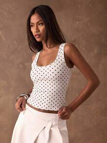 SHEIN BAE Women's White With Black Polka Dots Tank Top,Fitted Round Neck Stretchy Basic Cami,Summer Casual Vacation Fashion Street Style Elegant All-Season - Multicolor - View 6