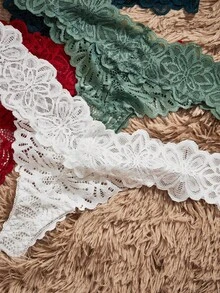 Set de 6 bragas tipo tanga sin costuras de encaje para mujer - Multicolor - Ver 4