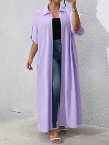 EMERY ROSE Plus Size Casual Versatile Arabic Style Blouse For Women - Purple - View 5