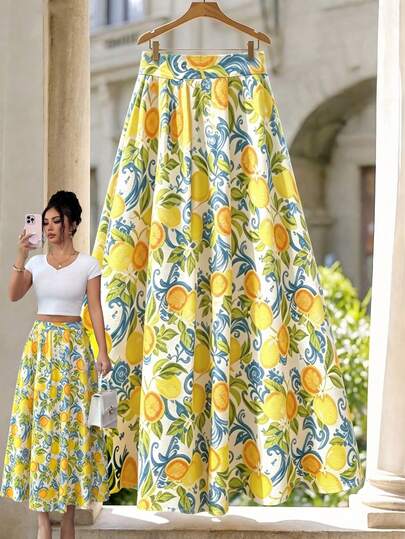 GlowEve Women's Clothing Floral Half-Length Skirt Graphic Casual Elegant Vacation Package A Great Match Yellow