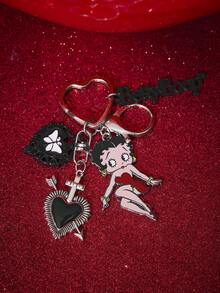 Betty Boop x SHEIN 1PC Betty Boop Y2K Gothic Black Cross Butterfly Love Pendant Keychain - Multicolor - View 3