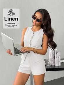SHEIN PETITE Bộ vest nữ, thanh lịch và thoải mái. - trắng - Xem 4