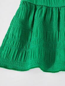 SHEIN Girls' Rainbow Striped Colorblock Vacation Floral Print Spaghetti Strap Ruffle Hem Casual Dress - Green - View 8
