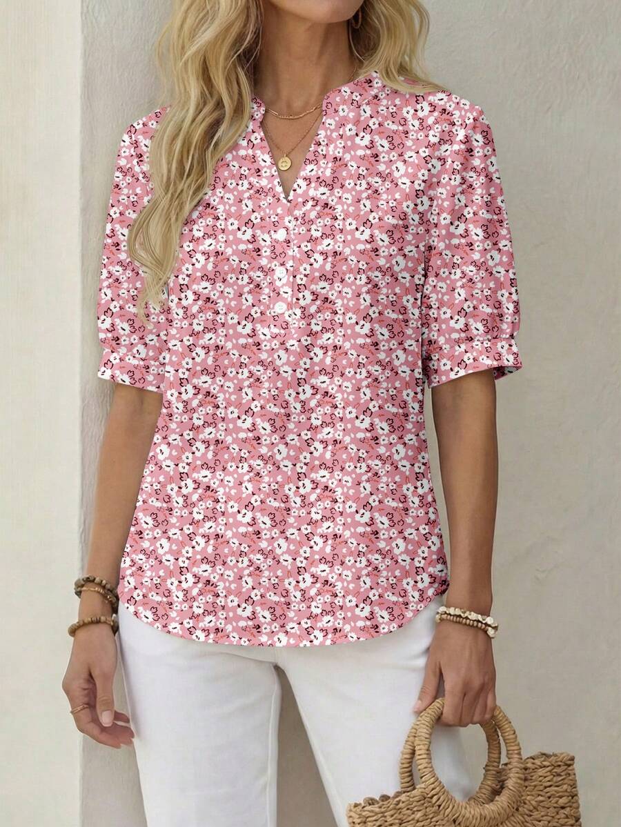 EMERY ROSE Women's Ditsy Floral Shirt, Versatile Summer Casual Vacation Minimalist - Multicolor - View 1