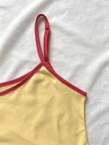 Áo camisole nữ phối màu tương phản, kiểu dáng thường ngày, đa năng. - Màu vàng - Xem 3