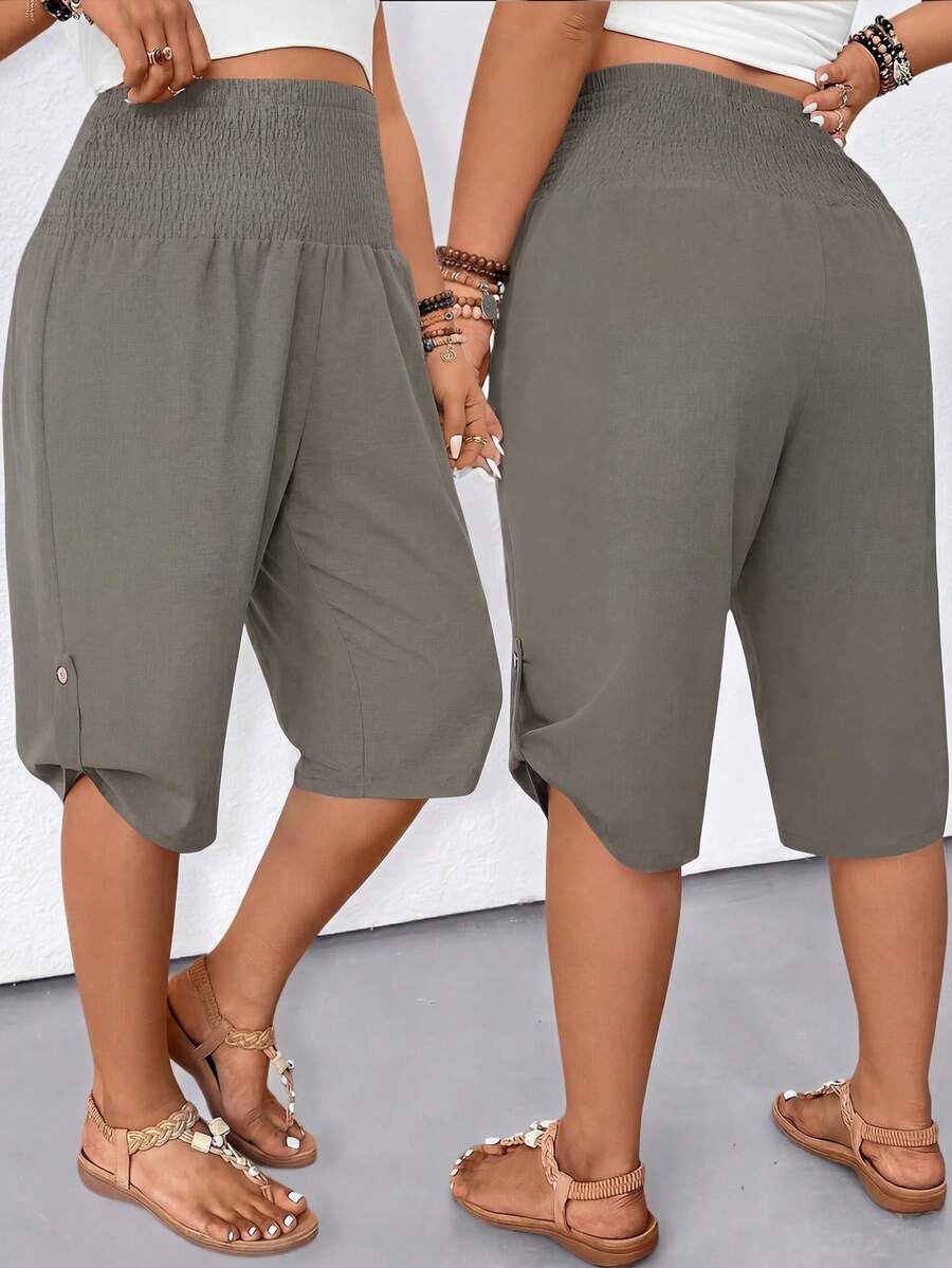 EMERY ROSE Women's Casual Drawstring Waist Bermuda Shorts, Versatile - Grey - View 1
