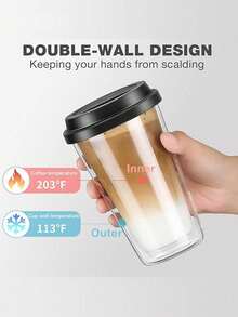 1pc 350ml Double-Layer Glass Coffee Cup With Silicone Lid, Reusable Thermal Insulation For Hot & Cold Drinks, Suitable For Morning Use - Multicolor - View 5