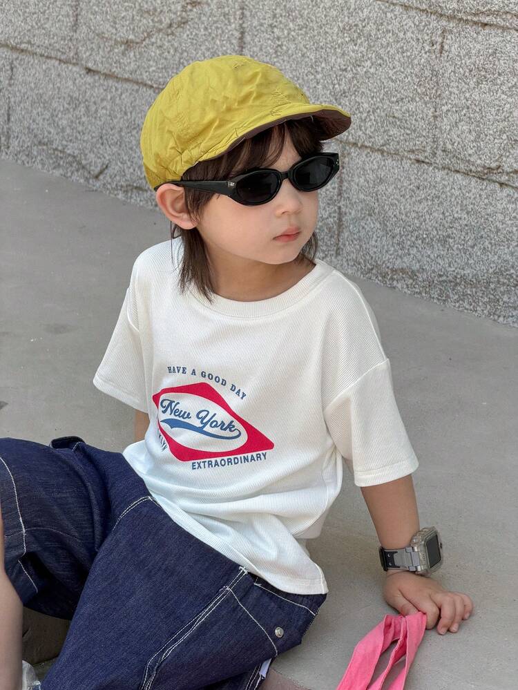 Slogan Print Short Sleeve Casual T-Shirt For Young Boy