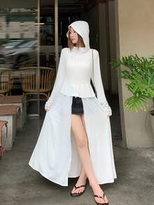 DAZY Leichte Damen Kapuzenjacke, lässig, locker geschnitten, Langarm Windjacke, geeignet für Sommer, Frühling und Herbst, modischer Streetwear-Stil, Strandresort - Weiss - Übersicht 5