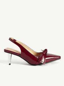 CUCCOO CHICEST 女士优雅休闲派对婚礼蝴蝶结纯色高跟鞋 - 酒紅色 - 查看 8