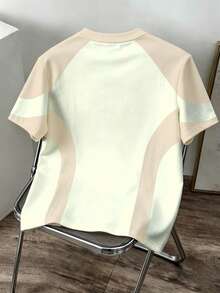 Manfinity Joysei Men's Contrast Color Round Neck Short Sleeve Casual T-Shirt For Summer - Apricot - View 2