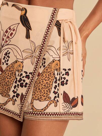 Travachic Women's Vacation Leopard Print Side Knot Skirt Pants