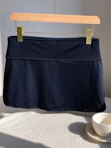 SHEIN EZwear Women's Casual Athletic Everyday Active Gym Commute Minimalist Navy Blue Culottes Summer - Navy Blue - View 3