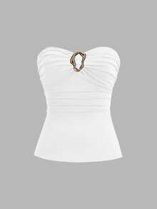Sweetra Women's Casual Fashion Strapless Slit Chest Gathered Top Set - Multicolor - View 8