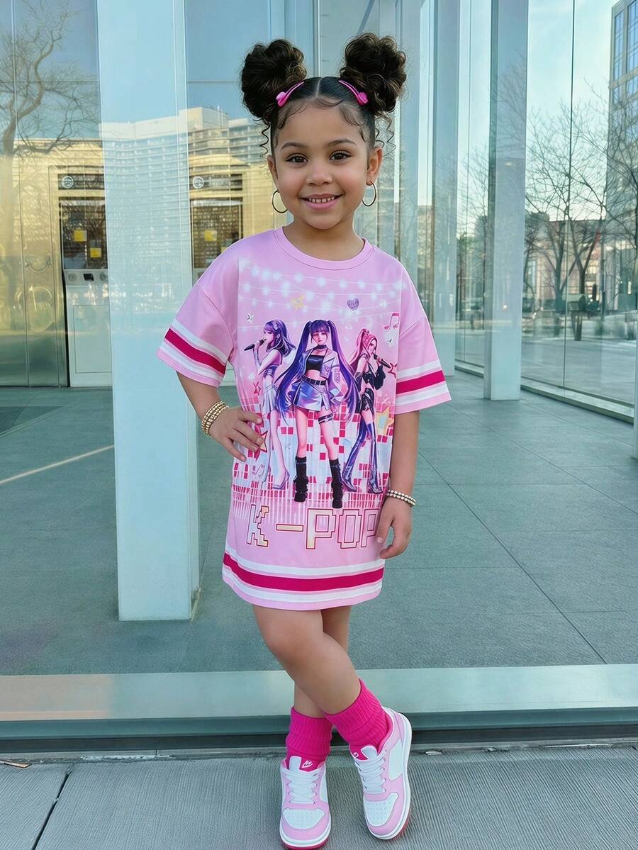 SHEIN Young Girls' Cartoon Print Summer Dress