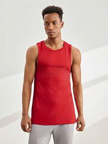 Driftmere Men's Casual Solid Color Round Neck Tank Top, Summer - Red - View 8
