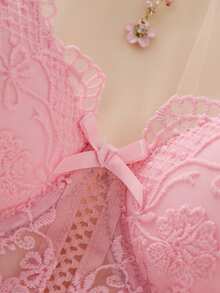 2件套女士白色浪漫长款文胸内衣套装 - 粉色 - 查看 6