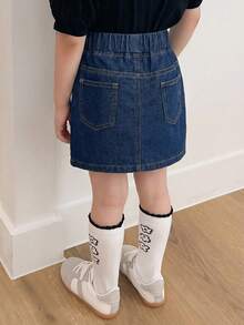 Dazy Kids 年轻女孩夏季休闲日常通勤松紧腰半身裙 - 藏蓝色 - 查看 4