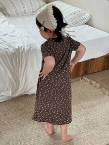 Infant/Toddler Girls V-Neck Short Sleeve Pajamas - Coffee Brown - View 2