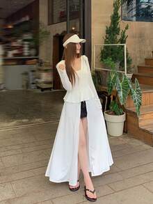 DAZY Leichte Damen Kapuzenjacke, lässig, locker geschnitten, Langarm Windjacke, geeignet für Sommer, Frühling und Herbst, modischer Streetwear-Stil, Strandresort - Weiss - Übersicht 8