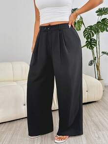 Solflare Pantalones sueltos y casuales de color negro talla grande, aptos para exteriores, uso diario, fiestas, viajes, bodas, festivales de música, vuelta al colegio, graduación, vacaciones en la playa, ropa urbana, ropa de estar en casa, compras, paseos por la ciudad, uso versátil, con tela con caída tipo blazer, nueva colección primavera/verano - Negro - Ver 7
