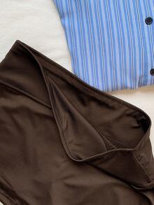 SHEIN EZwear Women's Casual Solid Color Skort, Minimalist Versatile For Daily Commute, Summer - Chocolate Brown - View 4