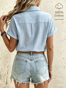 Breezaya Camisa casual moderna con estampado de lunares por todas partes - Azul - Ver 2