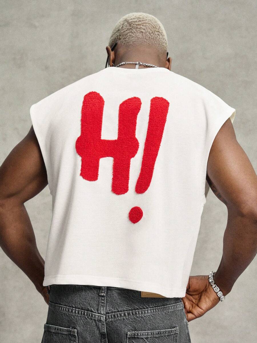 PAVTROS Men's Round Neck Letter Embroidered Vest, Suitable For Casual Daily Wear, Travel, Vacation, And Sports, Holiday - White - View 1