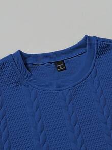 Manfinity Homme Men's Summer Textured Knit Casual Letter Patch Short Sleeve T-Shirt - Royal Blue - View 4