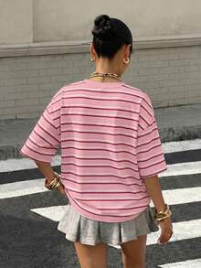 Muchica Women's Casual Striped Short Sleeve T-Shirt, Summer - Multicolor - View 2