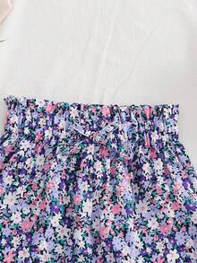 SHEIN Bộ 2 món cho bé gái: Áo dệt kim không tay màu trơn và quần short họa tiết da báo. - màu đen - Xem 7