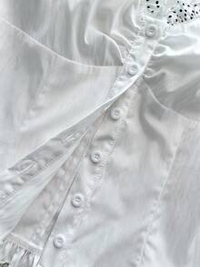Women's Polka Dot Petal Sleeve Button-Up Shirt - White - View 5