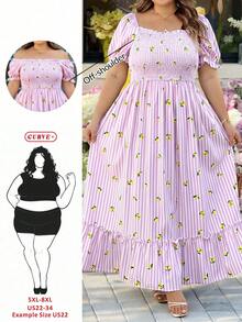 SHEIN CURVE+ Curve Size US22 Pink Summer Boho Picnic Vacation Holiday,Bohemia Ditsy Floral Dress,Seaside Beach Vacation,Music Festival,Graduation Outfit - Purple - View 1
