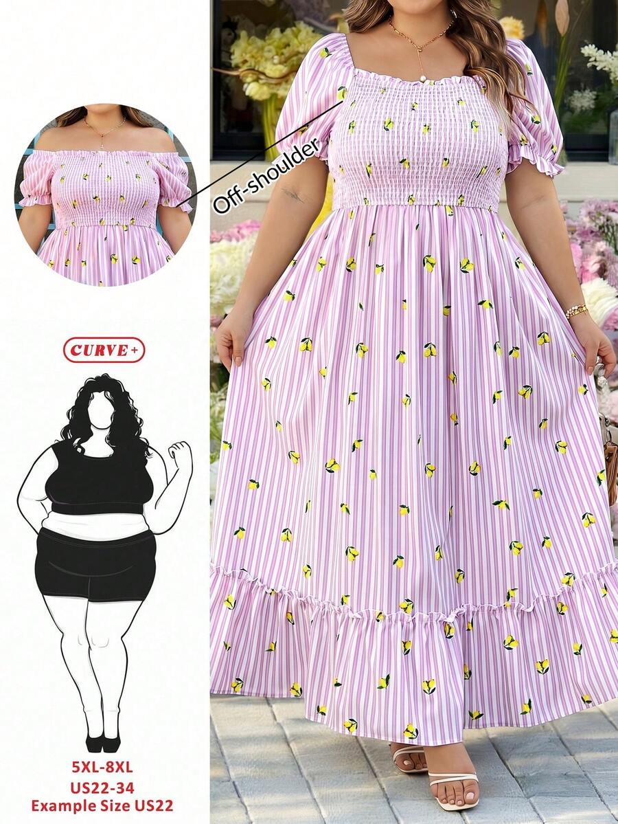 SHEIN CURVE+ Curve Size US22 Pink Summer Boho Picnic Vacation Holiday,Bohemia Ditsy Floral Dress,Seaside Beach Vacation,Music Festival,Graduation Outfit - Purple - View 1
