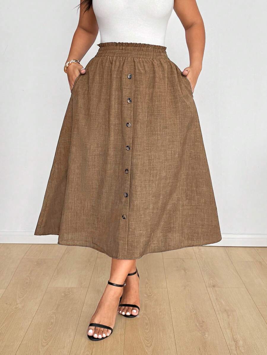 Ceyna Chân váy chữ A cài cúc, lấy cảm hứng từ chất liệu denim tự nhiên. - Màu Khaki - Xem 1