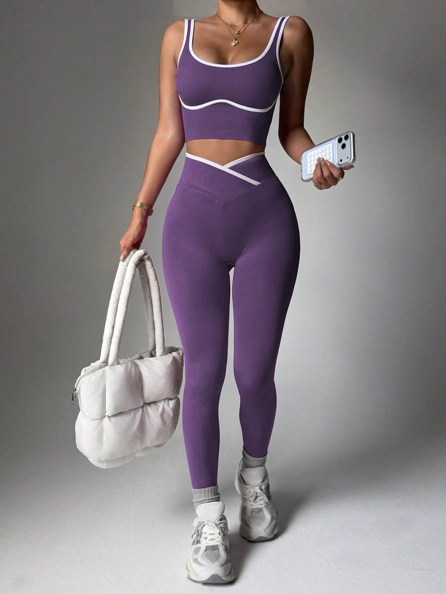 Dewbera Dewbera Conjunto deportivo sin costuras con bloques de color para mujer
