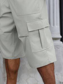Manfinity Homme Pantalones casuales de 3/4 para hombre de talla grande, de unicolor con cordón en la cintura, para primavera/verano - Blanco - Ver 3